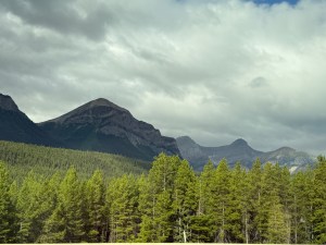 cenic view of downtown Banff Avenue with Cascade Mountain in the background